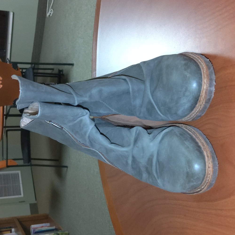 Neosens Slouch Silvia Sage Green Leather Ankle Heeled Zip-Up Booties EU39 US9-9.